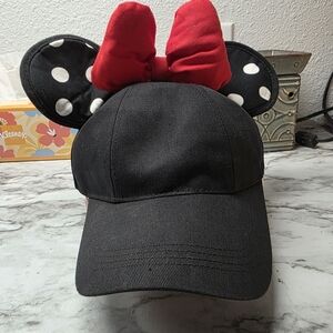 Disney Parks Minnie Mouse Black Cap with Red Bow and Polka Dot Ears